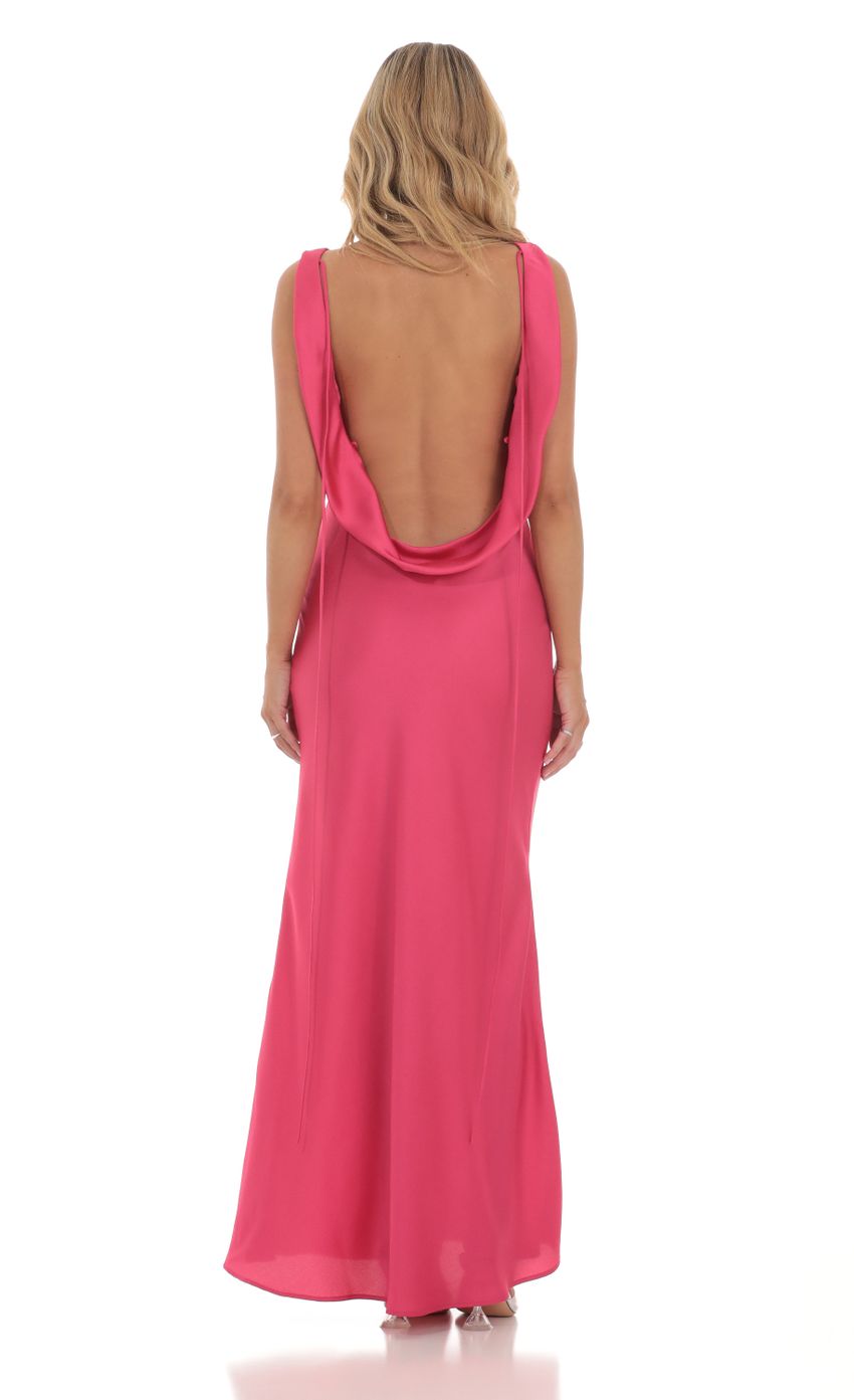 Picture Satin High Neck Open Back Maxi Dress in Magenta. Source: https://media-img.lucyinthesky.com/data/Mar24/850xAUTO/ddcd0f52-0dfd-4deb-ba8f-053747128e51.jpg