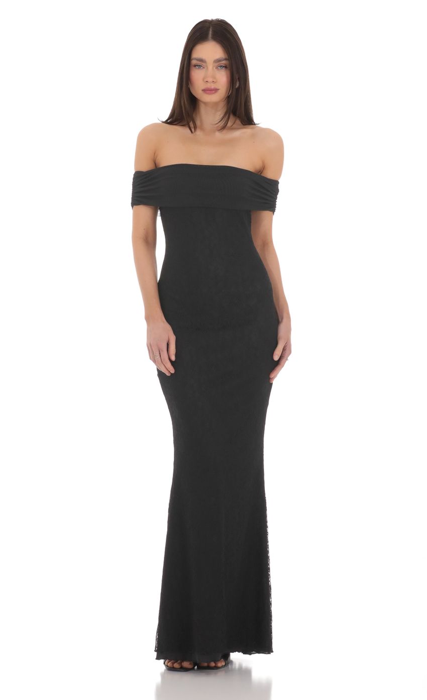 Picture Off Shoulder Sheer Lace Maxi Dress in Black. Source: https://media-img.lucyinthesky.com/data/Mar24/850xAUTO/e055cd78-49f7-4a46-afe7-2e63b6e1c0af.jpg