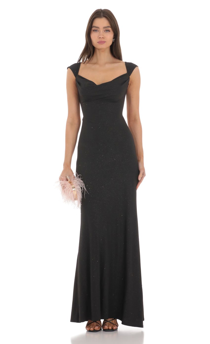 Picture Strappy Shimmer Cowl Neck Maxi Dress in Black. Source: https://media-img.lucyinthesky.com/data/Mar24/850xAUTO/e1fbfea0-66ff-49bb-a37b-9c1ead214de6.jpg