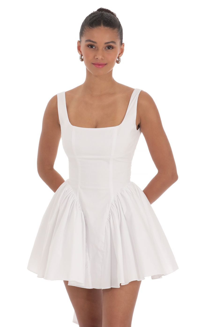 Picture Open Back Flare Dress in White. Source: https://media-img.lucyinthesky.com/data/Mar24/850xAUTO/e6371977-a944-4385-be10-75a11f5039c9.jpg