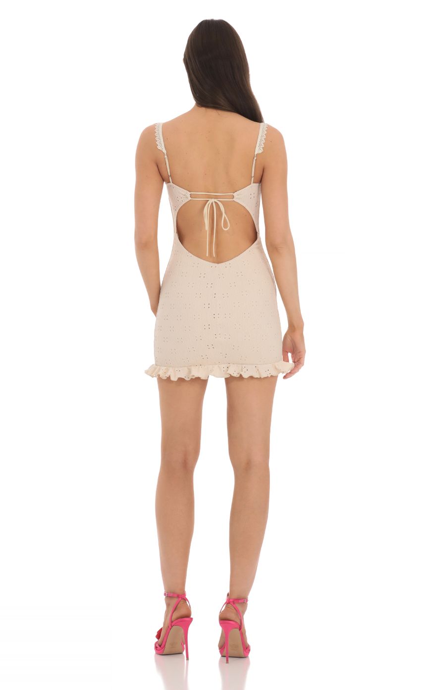 Picture Eyelet Bodycon Dress in Beige. Source: https://media-img.lucyinthesky.com/data/Mar24/850xAUTO/e7383af9-f346-4352-8145-07821c180079.jpg