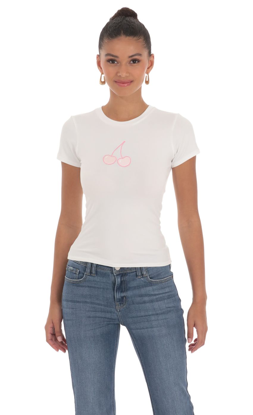 Picture Cherry Short Sleeve T-Shirt in White. Source: https://media-img.lucyinthesky.com/data/Mar24/850xAUTO/e8124240-625c-4b3b-8b2d-67ffb65eb3c9.jpg