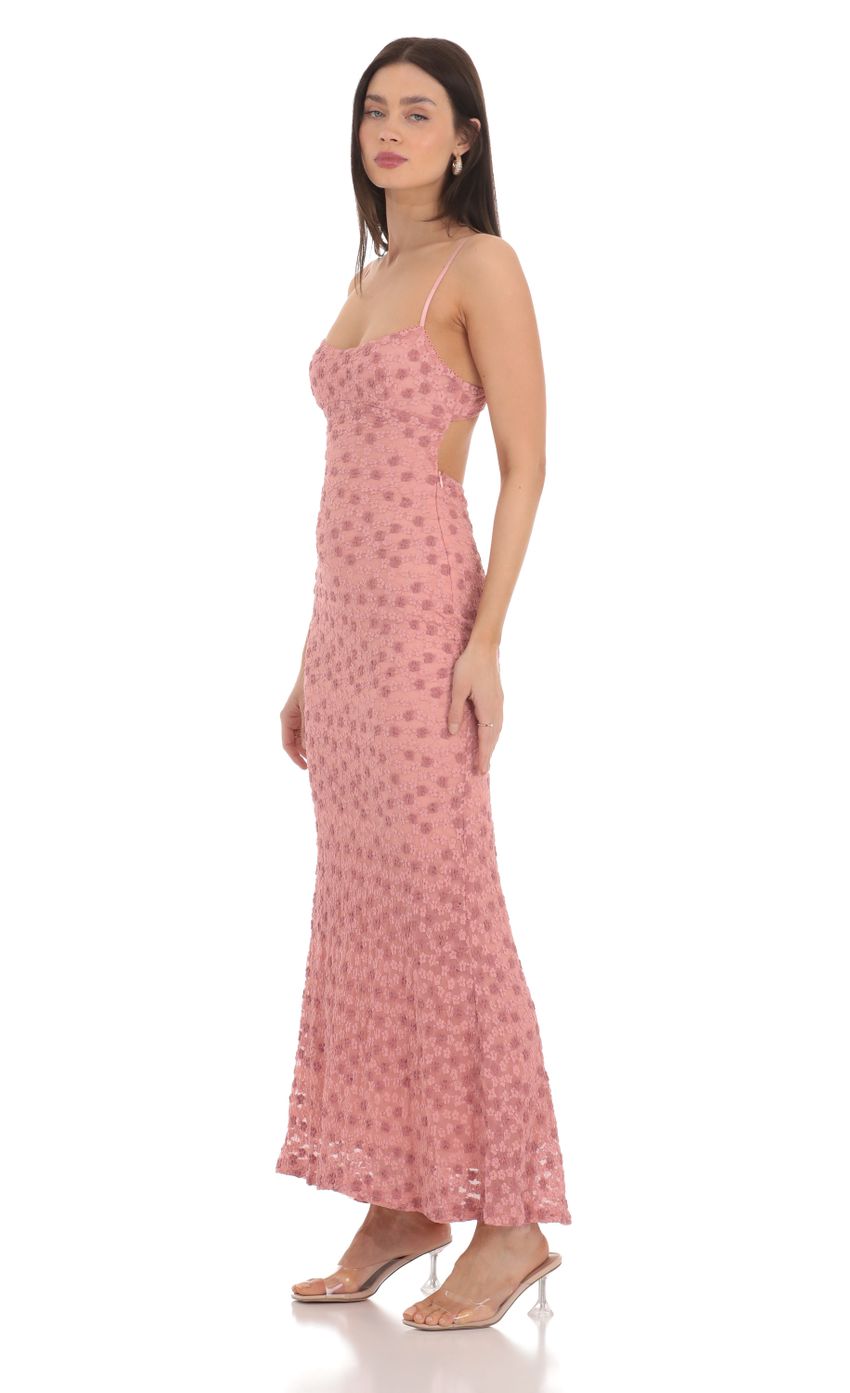 Picture Textured Floral Maxi Dress in Pink. Source: https://media-img.lucyinthesky.com/data/Mar24/850xAUTO/e8bce86e-28ef-4b5e-a977-67999679918f.jpg