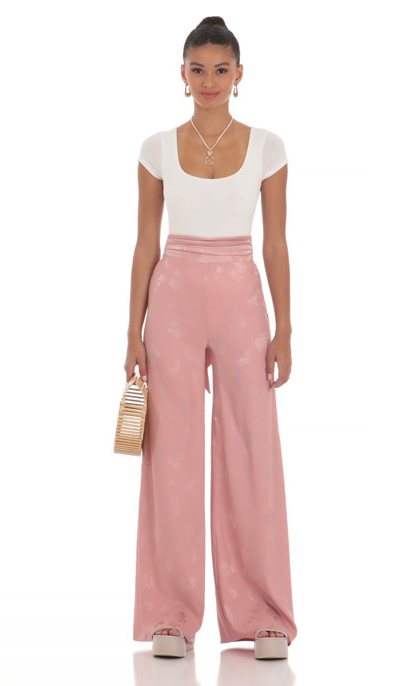 Picture High Waisted Jacquard Pants in Blush Pink. Source: https://media-img.lucyinthesky.com/data/Mar24/850xAUTO/e97c5e8f-de87-4e57-bfc9-7ac98527041a.jpg