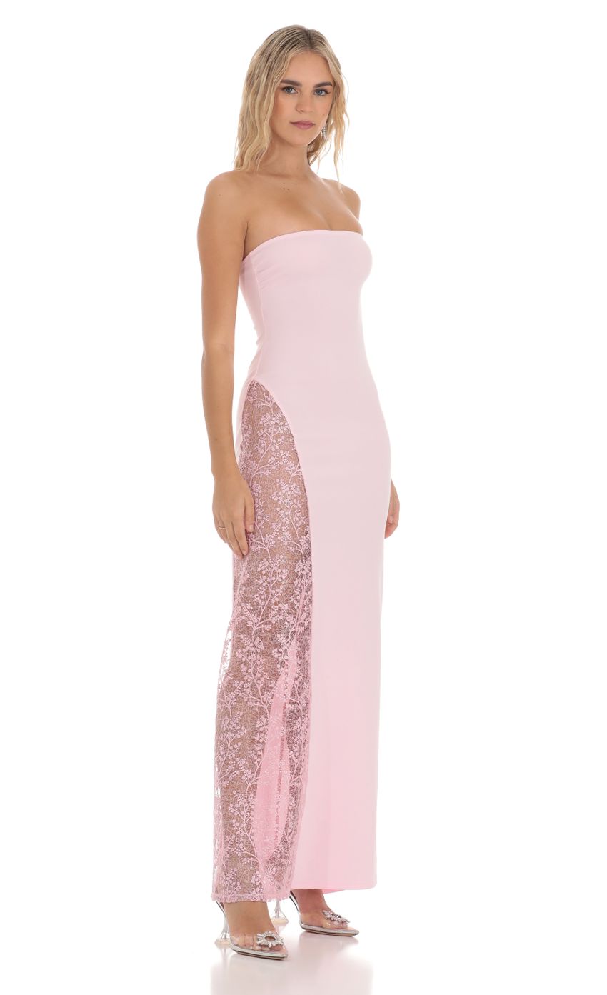 Picture Strapless Lace Embroidered Slit in Pink. Source: https://media-img.lucyinthesky.com/data/Mar24/850xAUTO/ebfe7dfb-10d3-4050-8ee0-2d14c96a1731.jpg