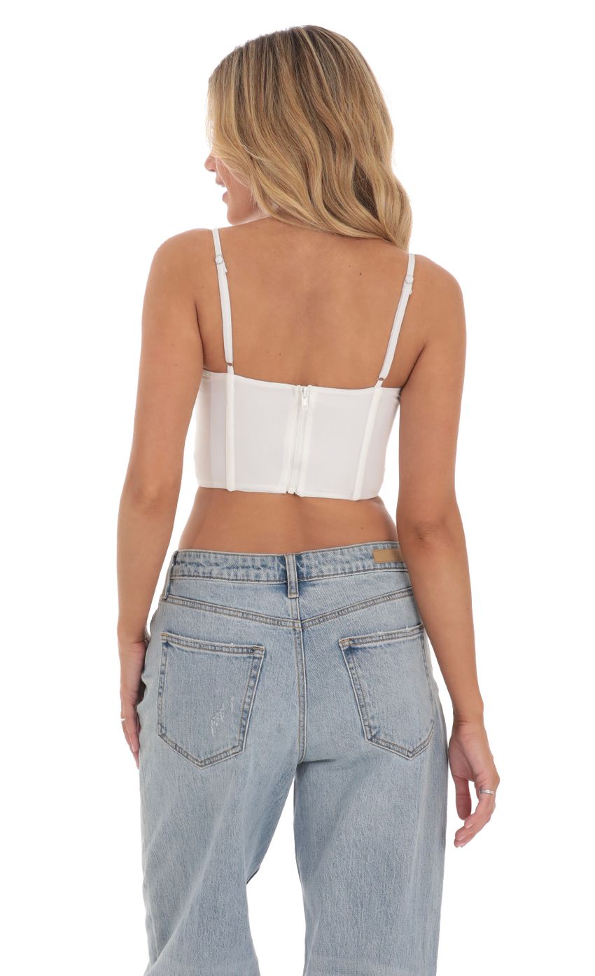 Picture Mesh Front Tie Corset Top in White. Source: https://media-img.lucyinthesky.com/data/Mar24/850xAUTO/ef35dd4f-cb21-409f-a811-926b88918995.jpg