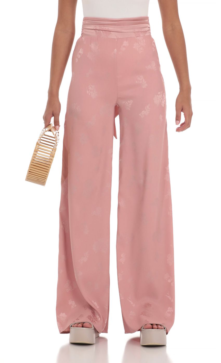 Picture High Waisted Jacquard Pants in Blush Pink. Source: https://media-img.lucyinthesky.com/data/Mar24/850xAUTO/fa2dd9a0-e71c-46cd-bec0-e06ca4708825.jpg