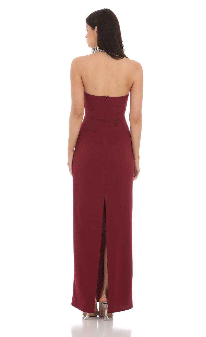 Picture Bow Cutout Strapless Maxi Dress in Maroon. Source: https://media-img.lucyinthesky.com/data/Mar24/850xAUTO/fda1e204-c806-4a15-b4d7-23c4be1739e4.jpg