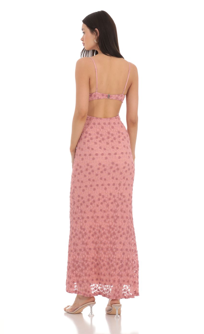 Picture Textured Floral Maxi Dress in Pink. Source: https://media-img.lucyinthesky.com/data/Mar24/850xAUTO/fe4ecf8c-7d0b-48ac-9753-ebeb8ea8488f.jpg
