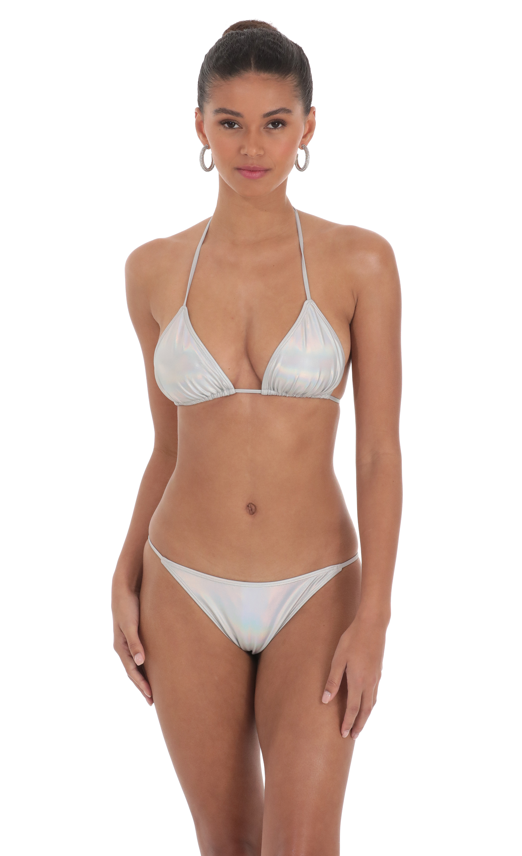 Iridescent Triangle Bikini in Silver