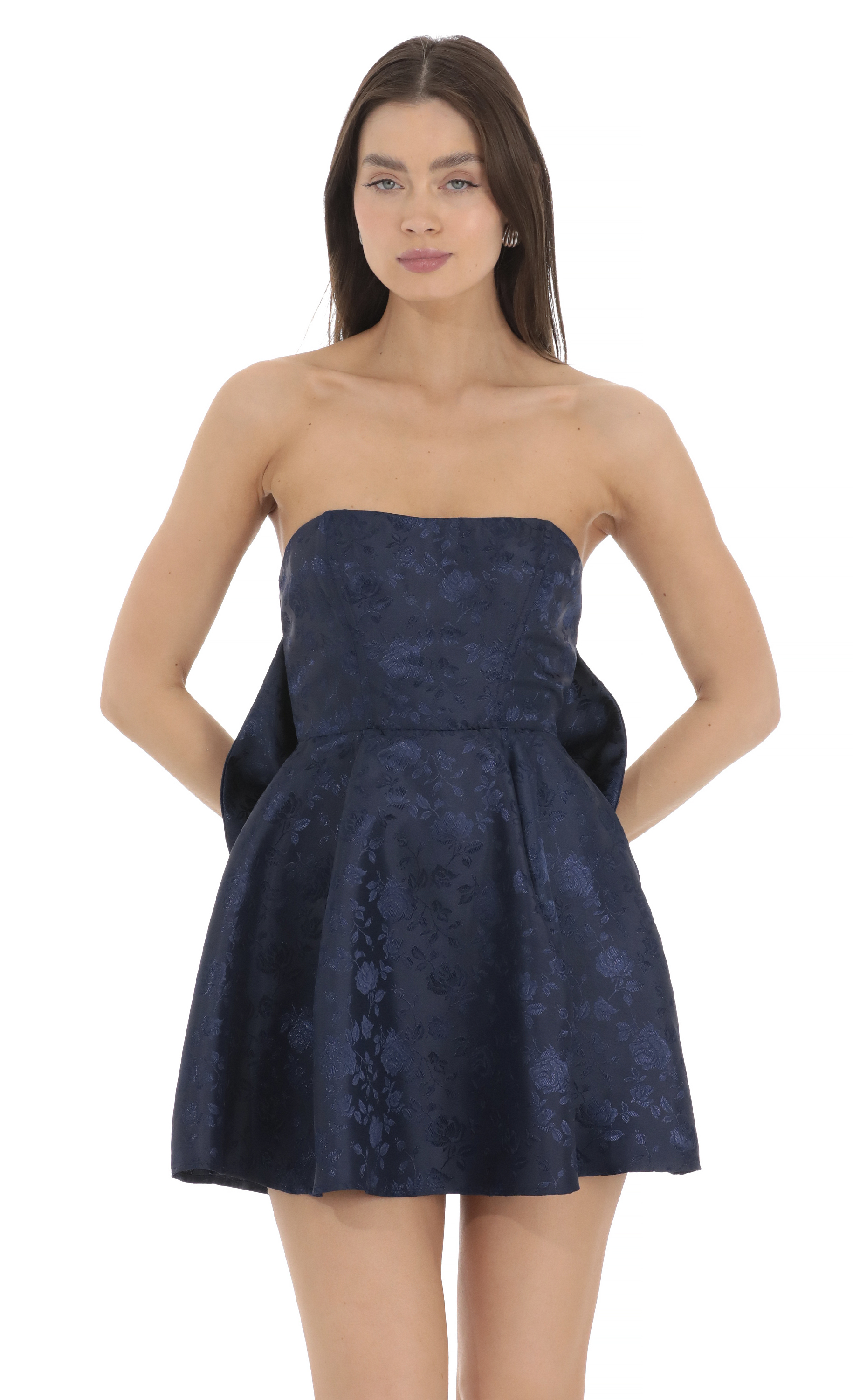 jacquard corset mini dress in navy Vestido Mini Whimsical Night Corset - Azul Marino/Combinado