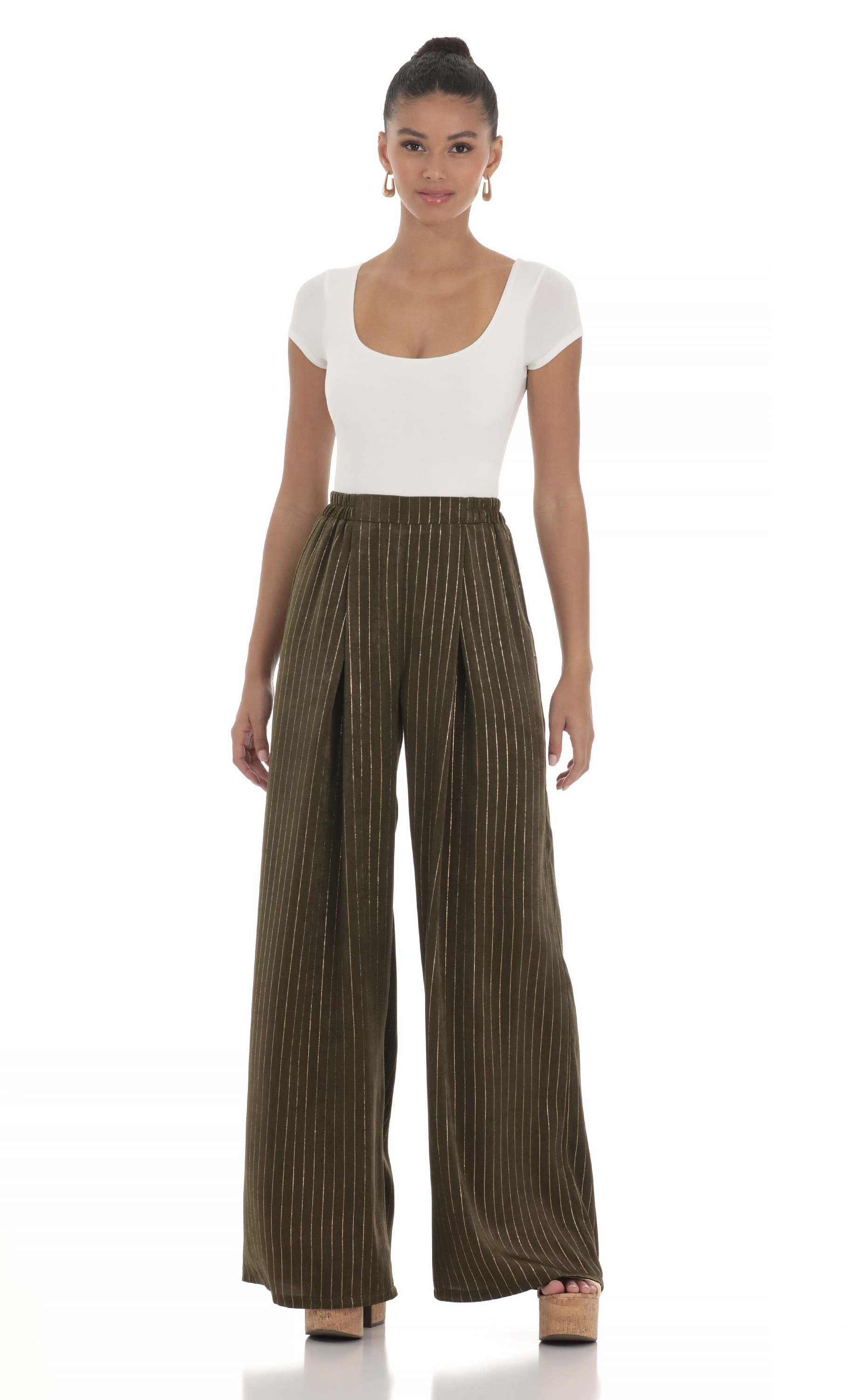 Lesly Jacquard Satin Two Piece Pant Set in Brown