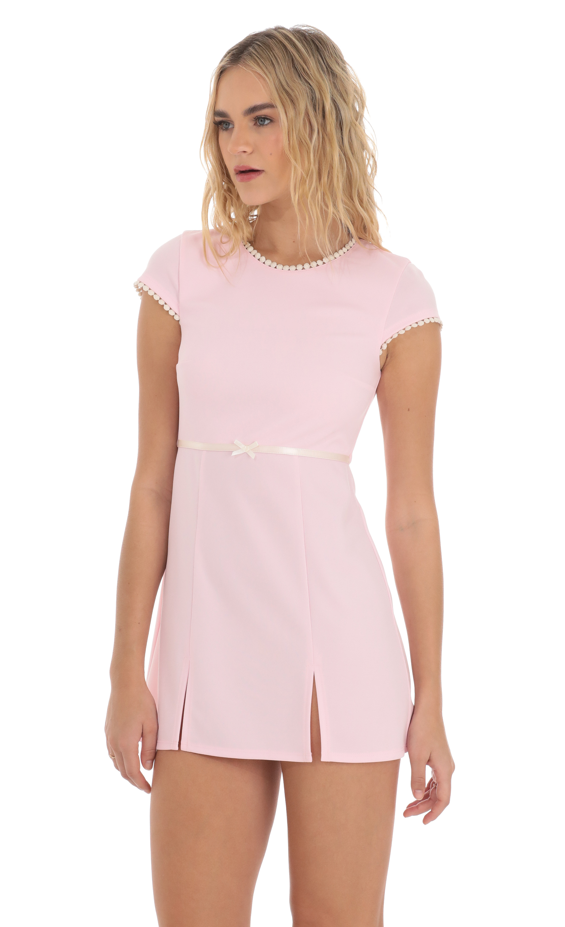 Short Sleeve Double Slit Dress in Pink