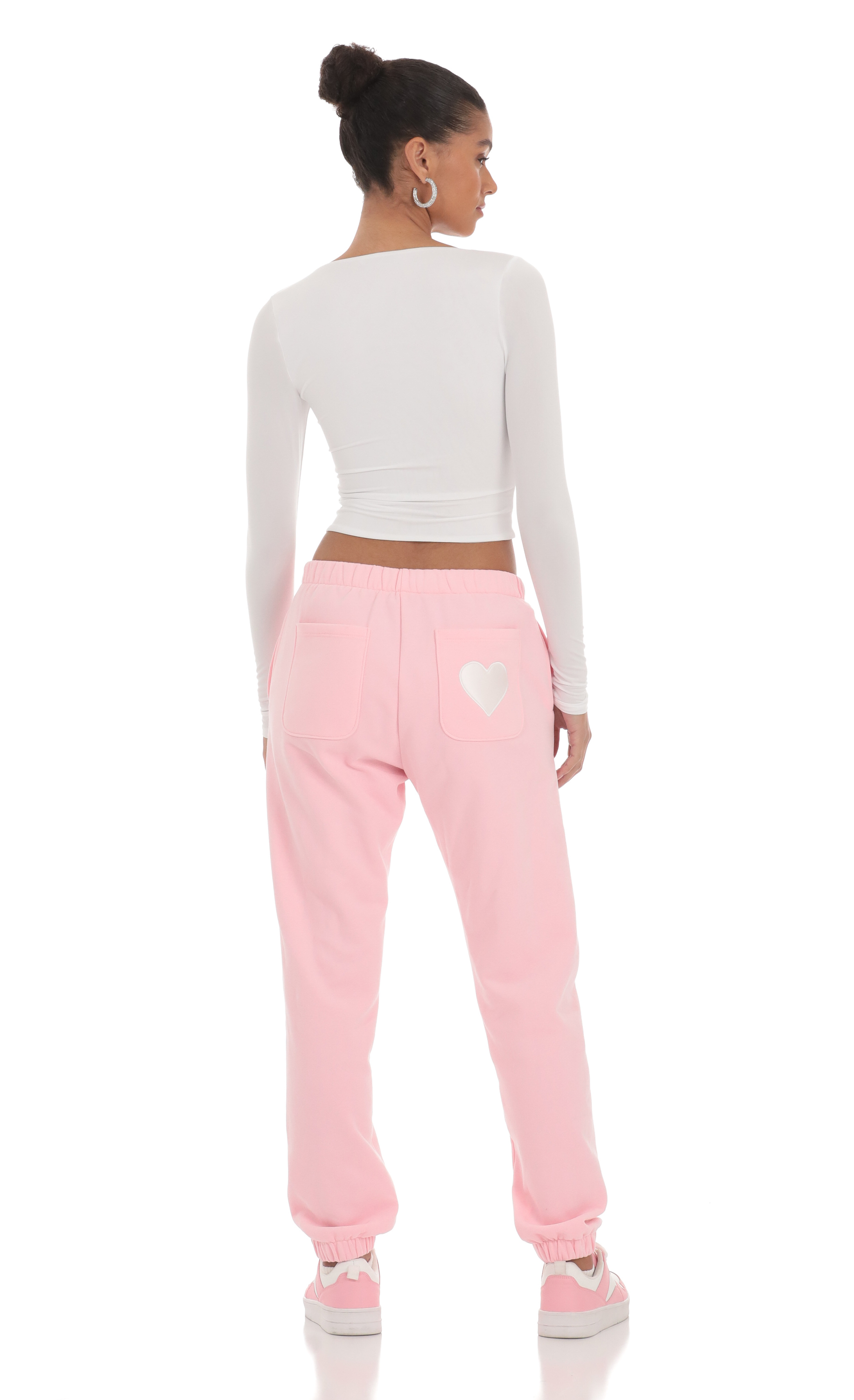 Heart Cinched Sweatpants in Pink
