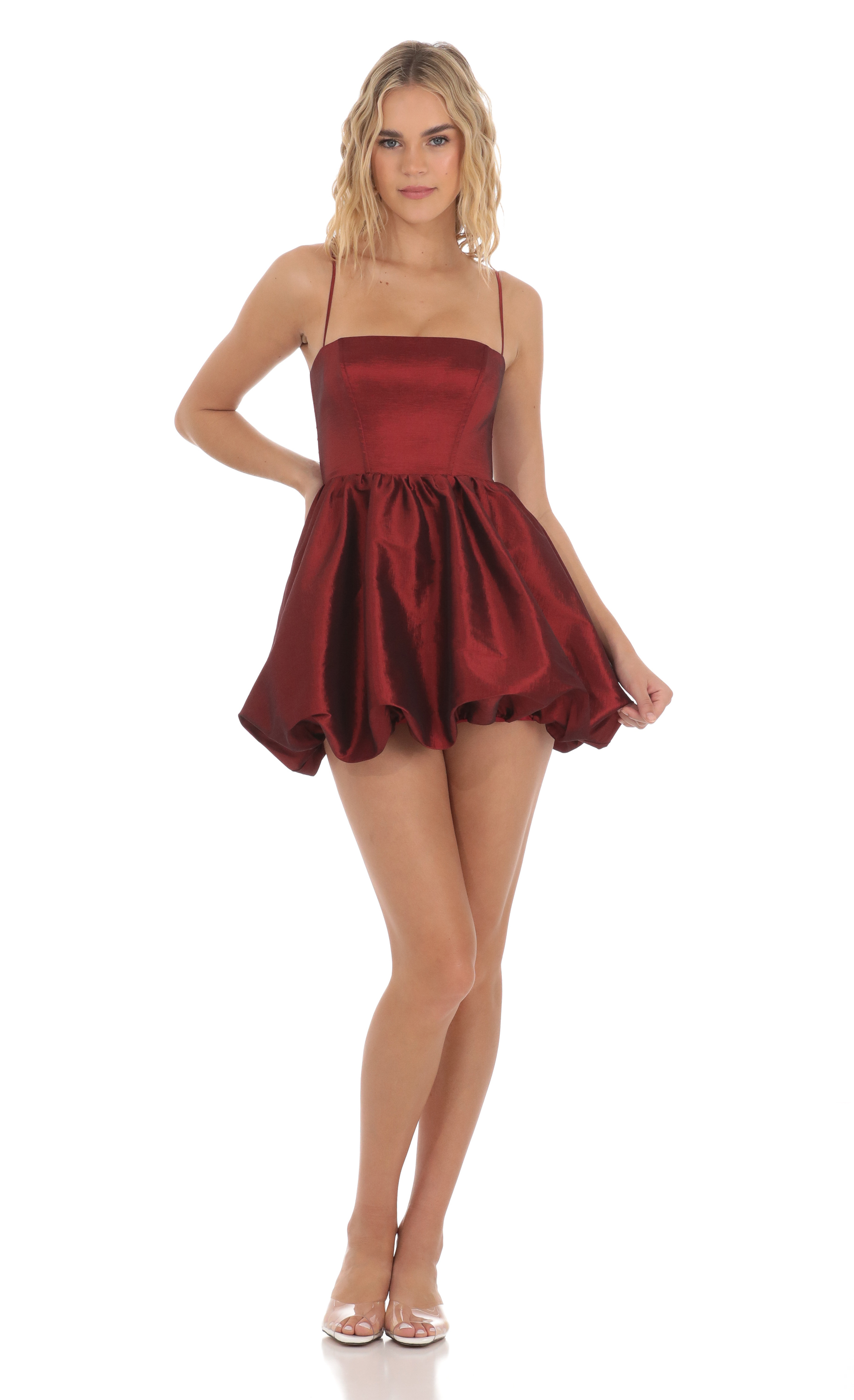 Bubble Skirt Dress in Deep Red
