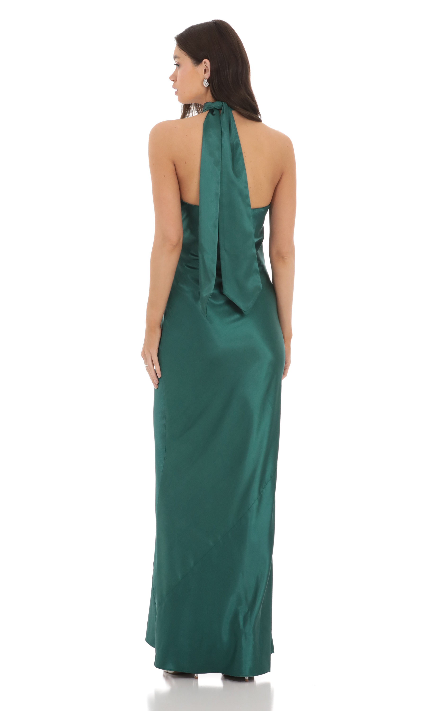 Satin Scarf Maxi Dress in Green | LUCY IN THE SKY