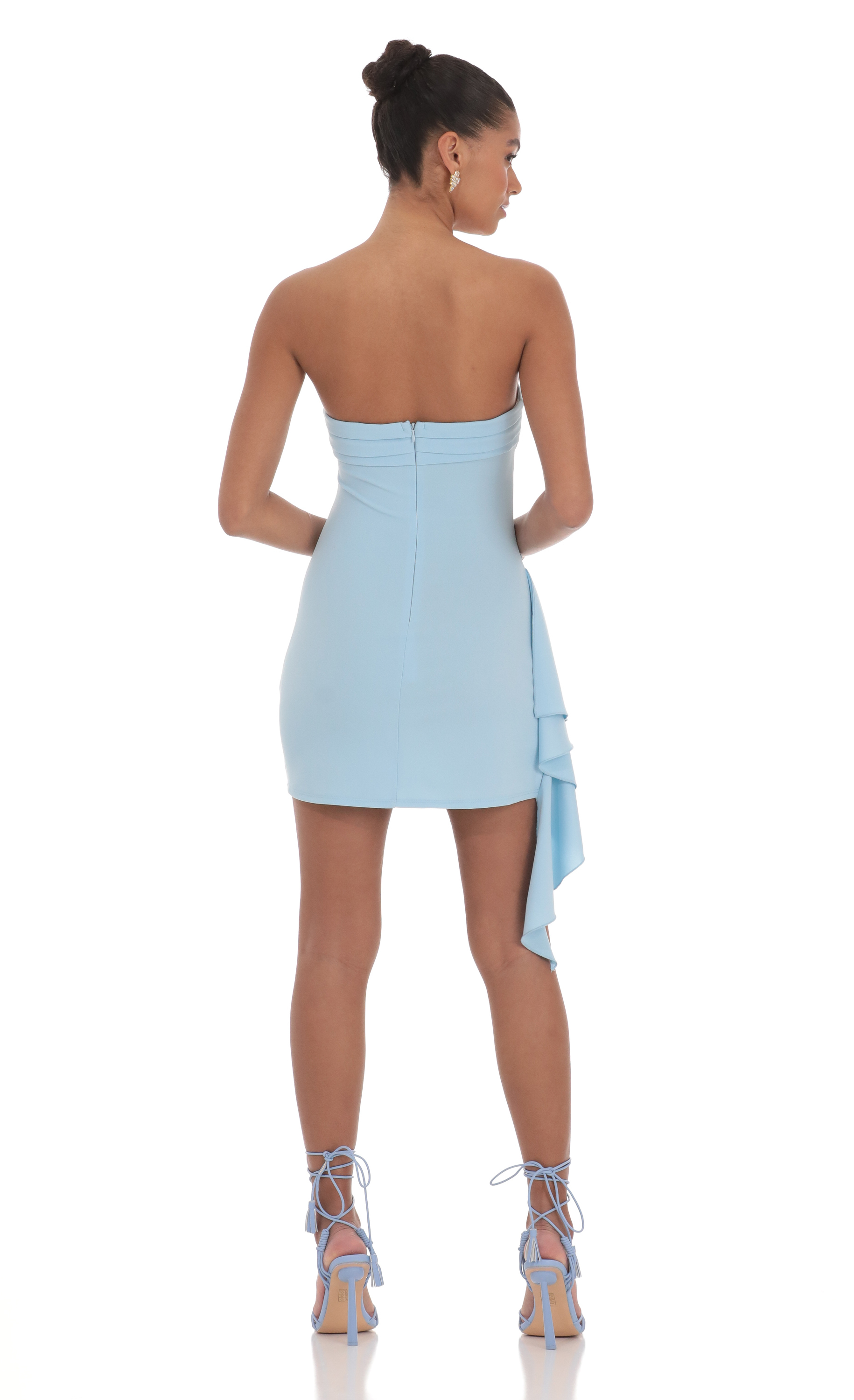 Strapless Ruched Tassel Dress in Blue | LUCY IN THE SKY Strapless Ruched Tassel Dress in Blue | LUCY IN THE SKY