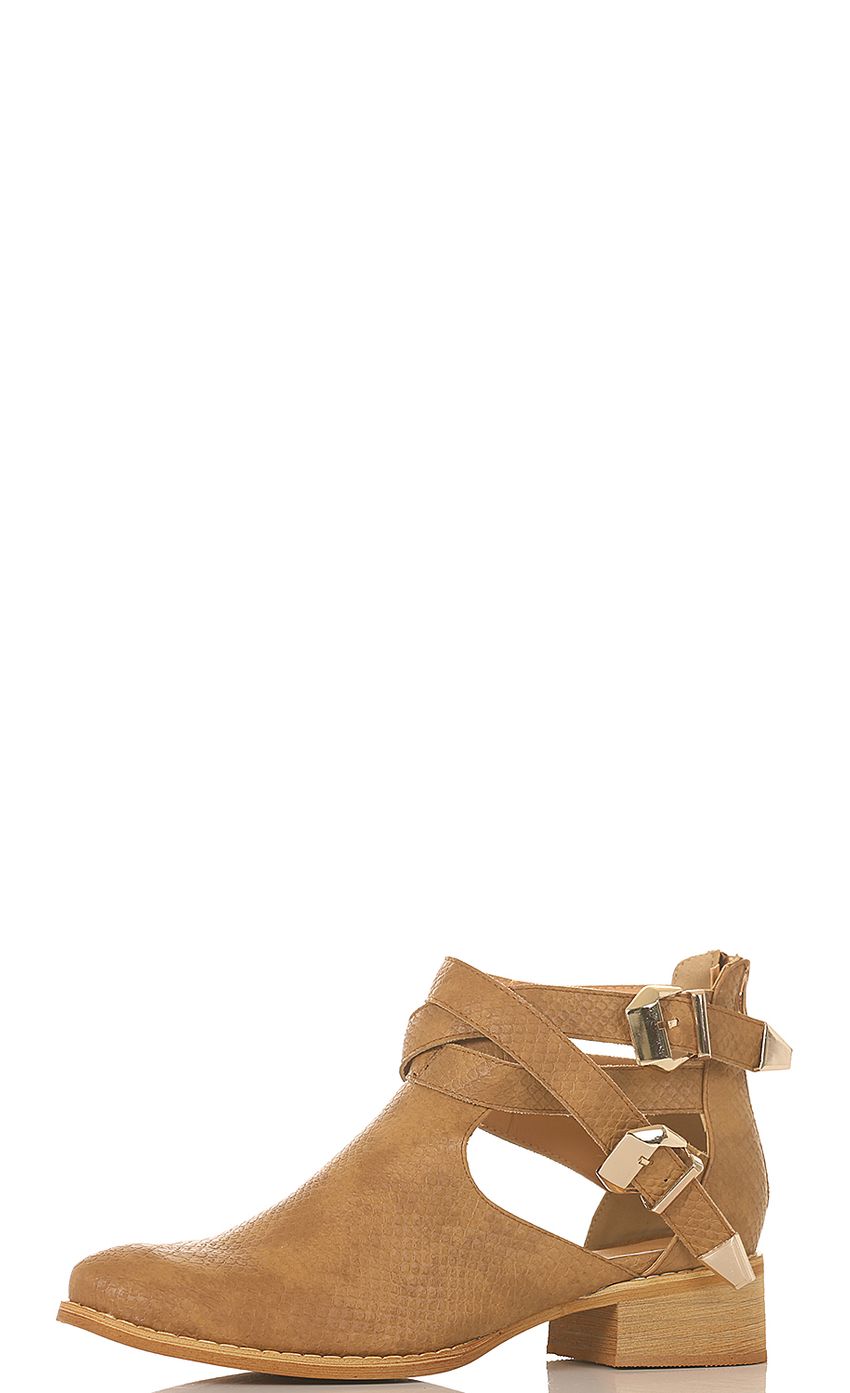 Product image for BUCKLE UP CUT OUT BOOTS IN TAN