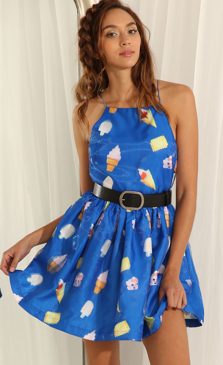 Picture I Scream A-Line 3D Print Dress in Blue. Source: https://media-img.lucyinthesky.com/data/May15_2/850xAUTO/0Y5A1997.JPG