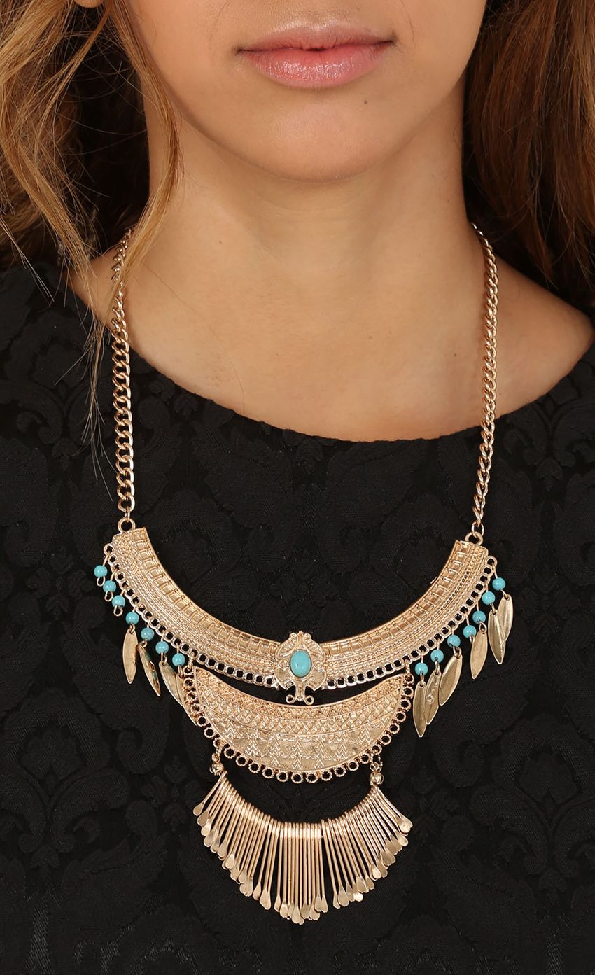Picture Turquoise And Gold Fringed Feather Necklace. Source: https://media-img.lucyinthesky.com/data/May15_2/850xAUTO/0Y5A4201.JPG