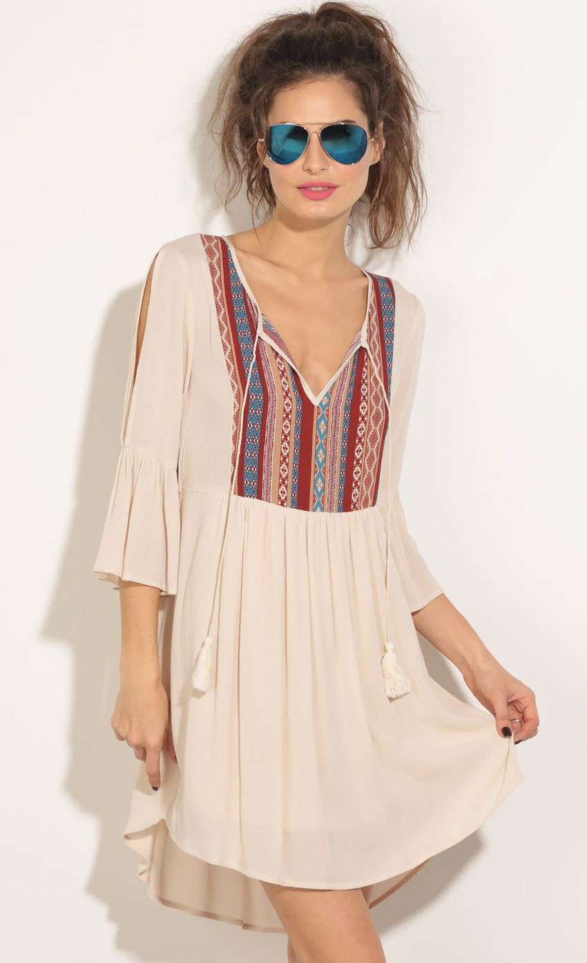 Picture Tribal Tassel Day Dress In Beige. Source: https://media-img.lucyinthesky.com/data/May16_1/850xAUTO/0Y5A0515.JPG
