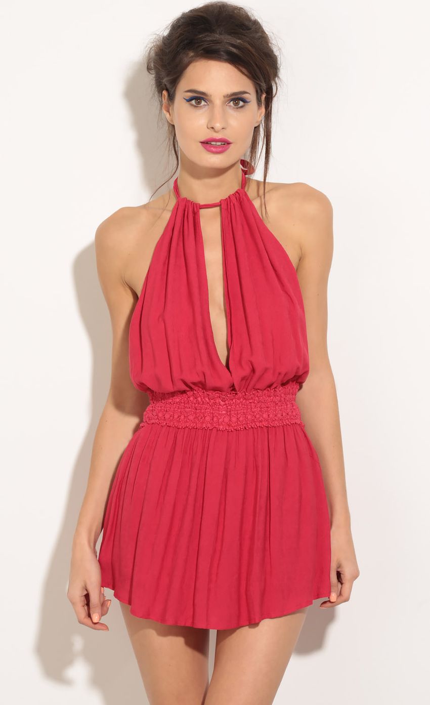 Picture Plunge And Pleats Halter Romper In Red. Source: https://media-img.lucyinthesky.com/data/May16_1/850xAUTO/0Y5A1631.JPG