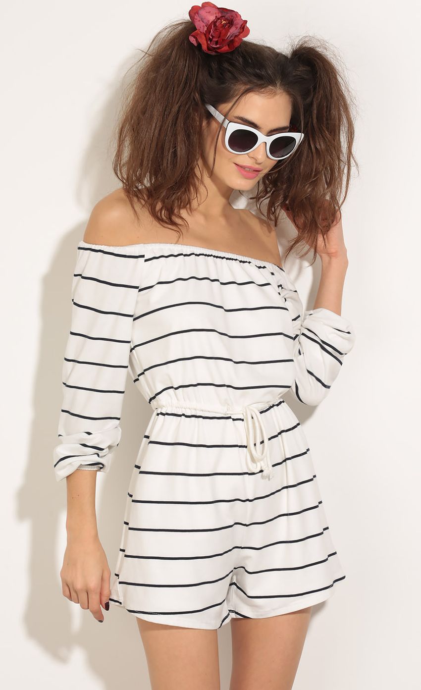 Picture Stripe Lounge Romper In White. Source: https://media-img.lucyinthesky.com/data/May16_1/850xAUTO/0Y5A19611.JPG