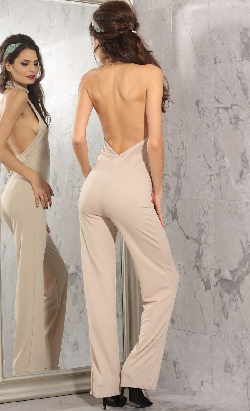 Picture High Neck Plunge Jumpsuit In Beige. Source: https://media-img.lucyinthesky.com/data/May16_1/850xAUTO/0Y5A6552.JPG