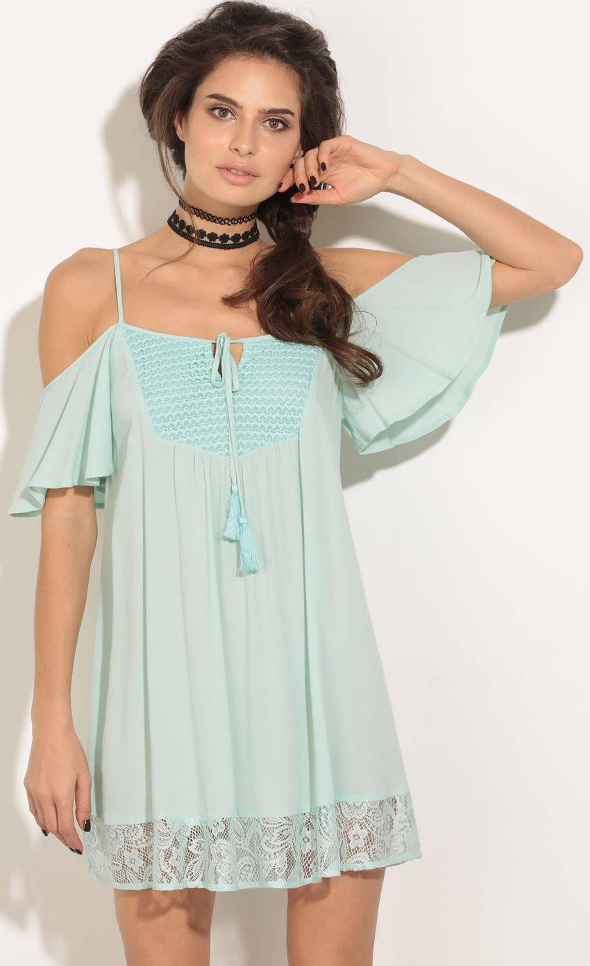 Picture Open Shoulder Tassel Day Dress In Mint. Source: https://media-img.lucyinthesky.com/data/May16_1/850xAUTO/0Y5A7788.JPG