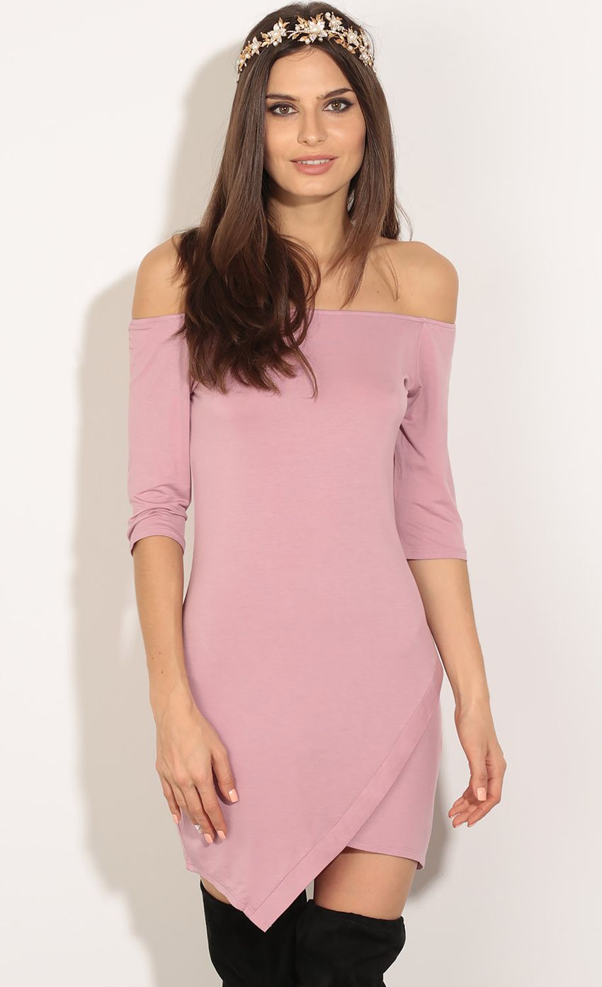 Picture Off The Shoulder Asymmetric Dress In Pink. Source: https://media-img.lucyinthesky.com/data/May16_2/850xAUTO/0Y5A2229.JPG