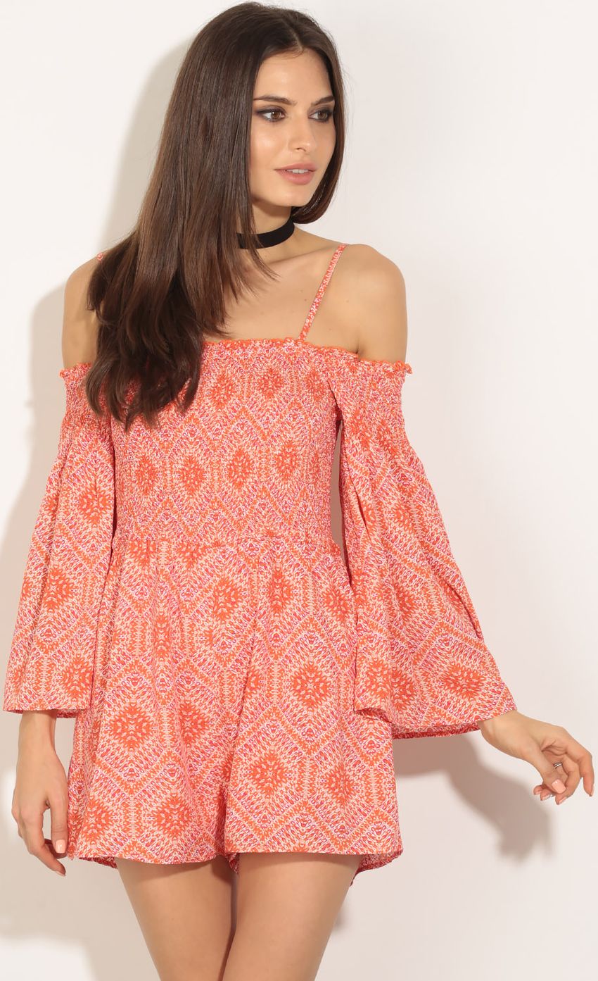 Picture Bohemian Diamond Print Romper In Orange. Source: https://media-img.lucyinthesky.com/data/May16_2/850xAUTO/0Y5A2964.JPG