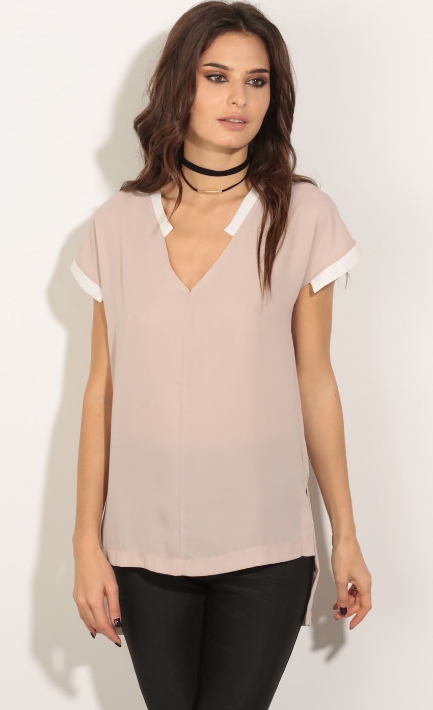 Picture High-Low Dual Color Blouse In Beige. Source: https://media-img.lucyinthesky.com/data/May16_2/850xAUTO/0Y5A5899.JPG