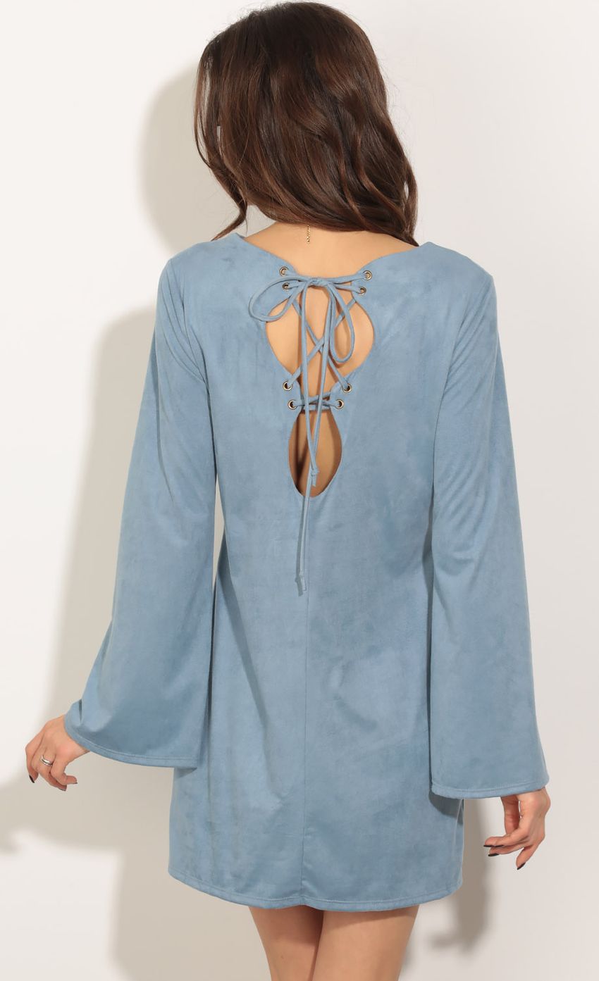 Picture Suede Lace-Up Day Dress In Blue. Source: https://media-img.lucyinthesky.com/data/May16_2/850xAUTO/0Y5A6108.JPG