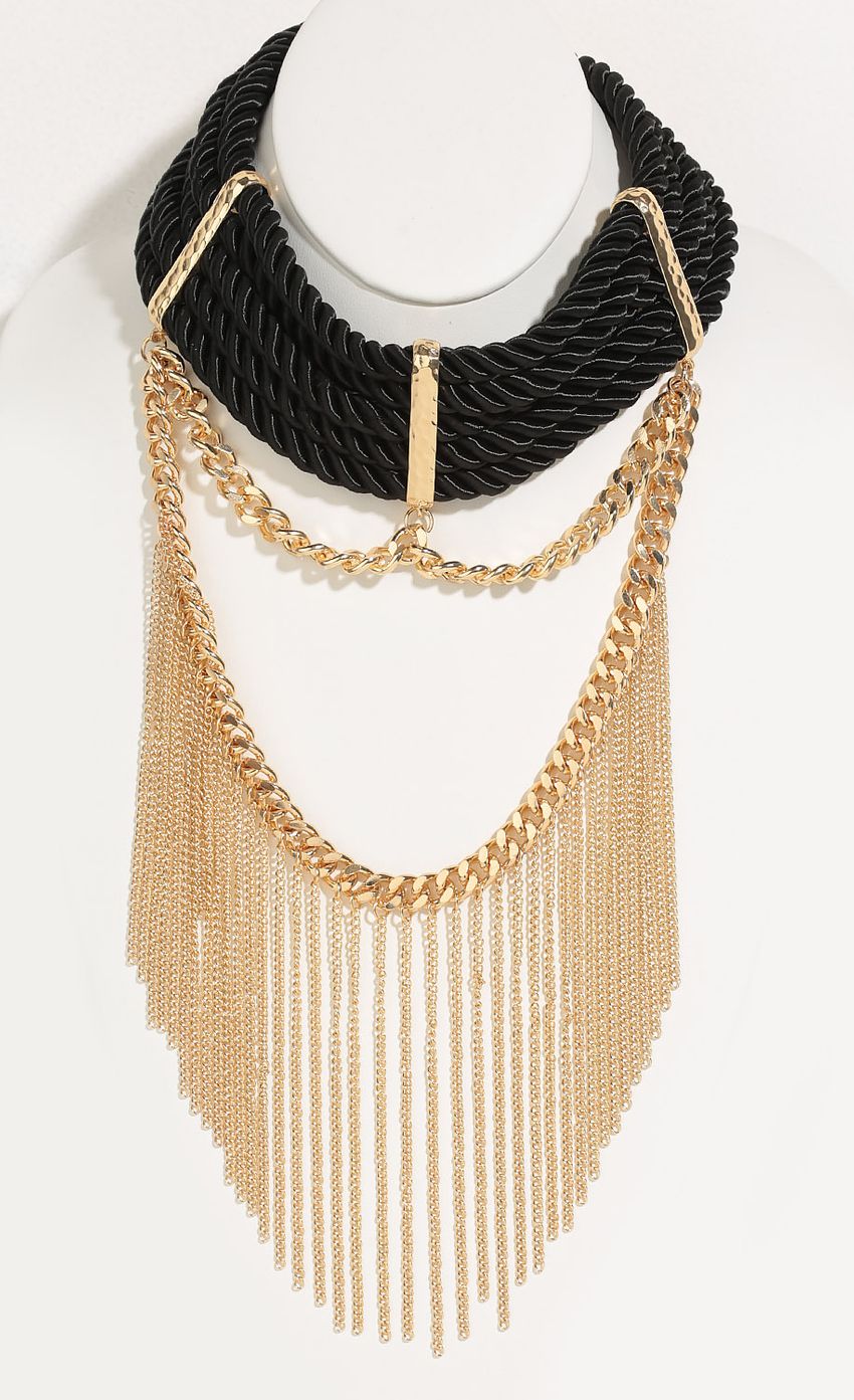 Picture Braided Fringe Statement Choker In Black and Gold. Source: https://media-img.lucyinthesky.com/data/May16_2/850xAUTO/0Y5A8620.JPG