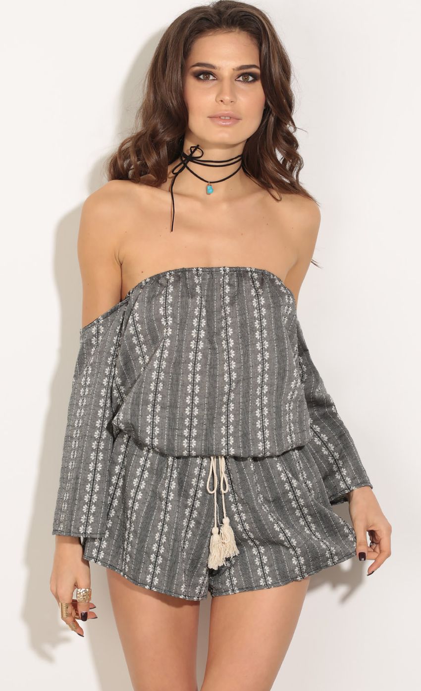 Picture Embroidered Tassel Romper In Grey. Source: https://media-img.lucyinthesky.com/data/May16_2/850xAUTO/0Y5A8746.JPG