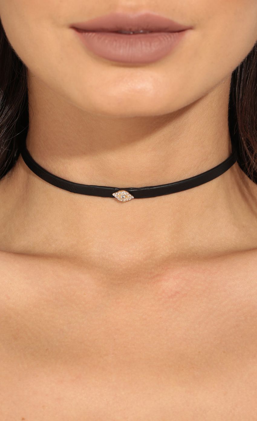 Picture Evil Eye Faux Leather Choker In Black. Source: https://media-img.lucyinthesky.com/data/May17_1/850xAUTO/0Y5A0763.JPG