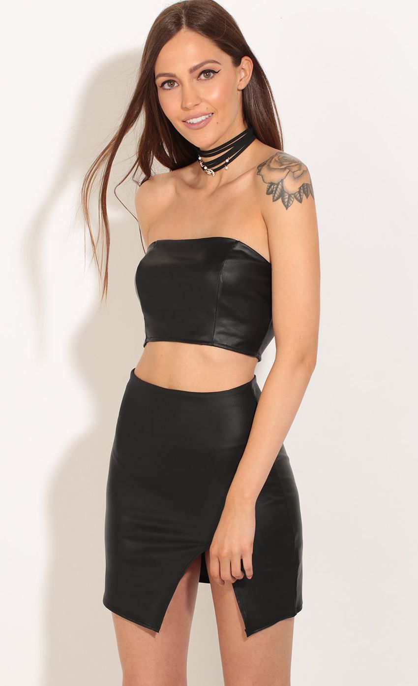 Picture Faux Leather Two Piece Dress Set In Arsenic. Source: https://media-img.lucyinthesky.com/data/May17_1/850xAUTO/0Y5A7865.JPG