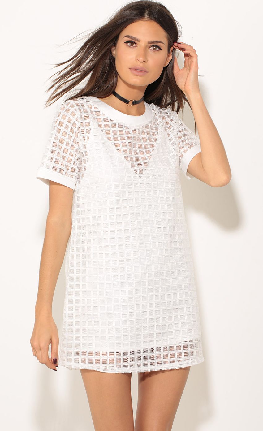 Picture Sheer Grid Shift Dress In White. Source: https://media-img.lucyinthesky.com/data/May17_1/850xAUTO/0Y5A8488.JPG