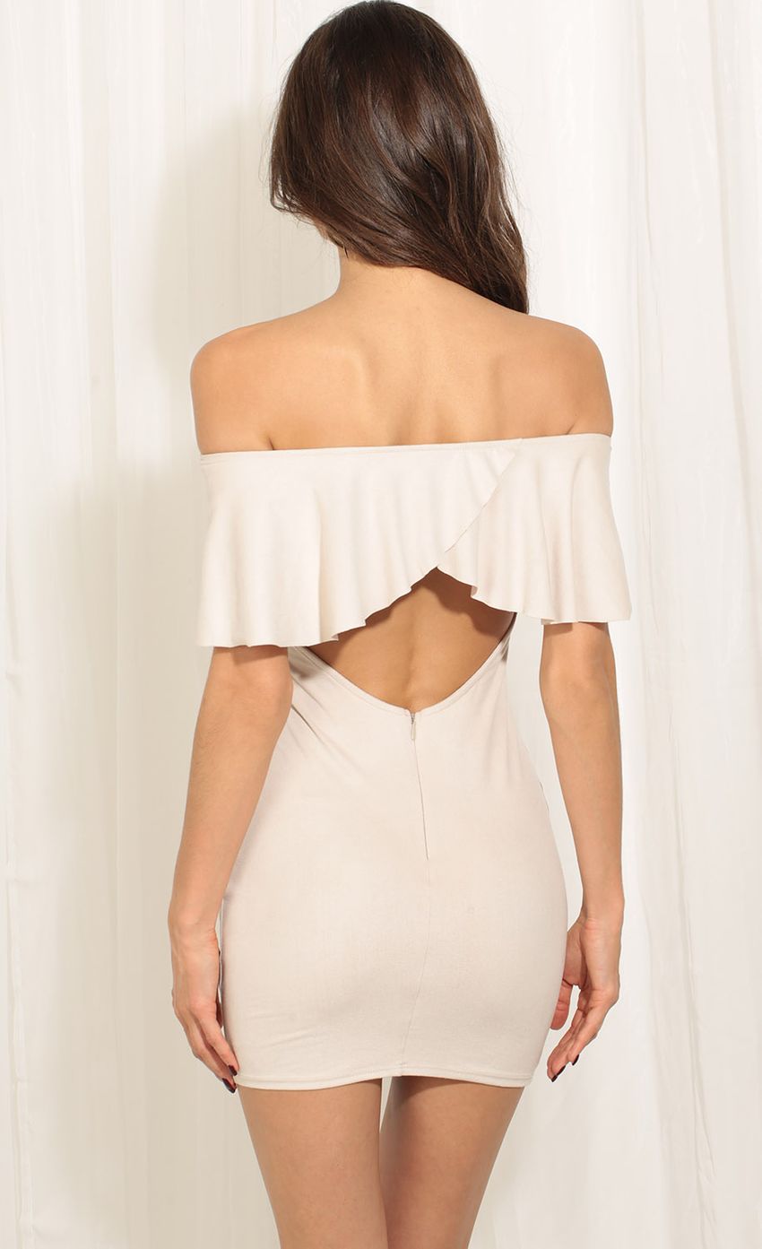 Picture Suede Off The Shoulder Dress In Ivory. Source: https://media-img.lucyinthesky.com/data/May17_1/850xAUTO/0Y5A8701.JPG