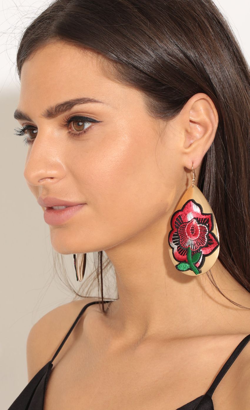 Picture Floral Patchwork Drop Earrings In Gold. Source: https://media-img.lucyinthesky.com/data/May17_2/850xAUTO/0Y5A8146.JPG