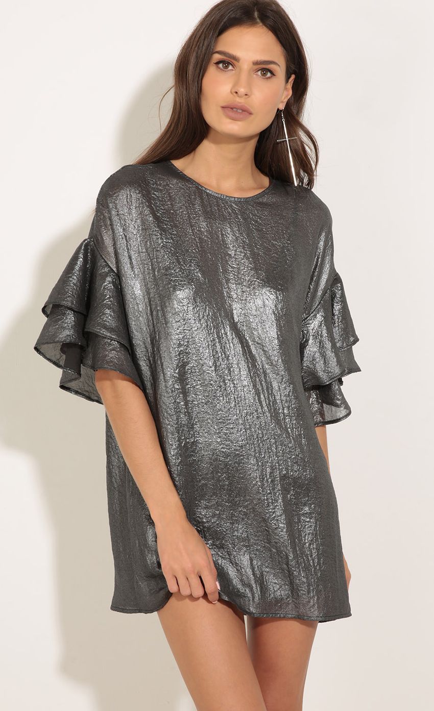 Picture Ruffle And Shimmer Dress In Arsenic. Source: https://media-img.lucyinthesky.com/data/May17_2/850xAUTO/0Y5A8941.JPG