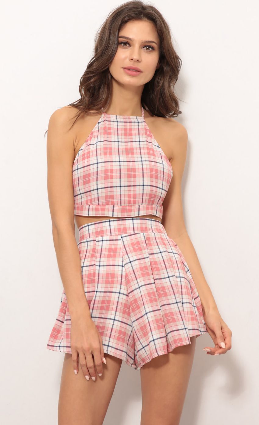 Picture Claudia Two Piece Set In Pink Checkered. Source: https://media-img.lucyinthesky.com/data/May18_1/850xAUTO/0Y5A2385.JPG