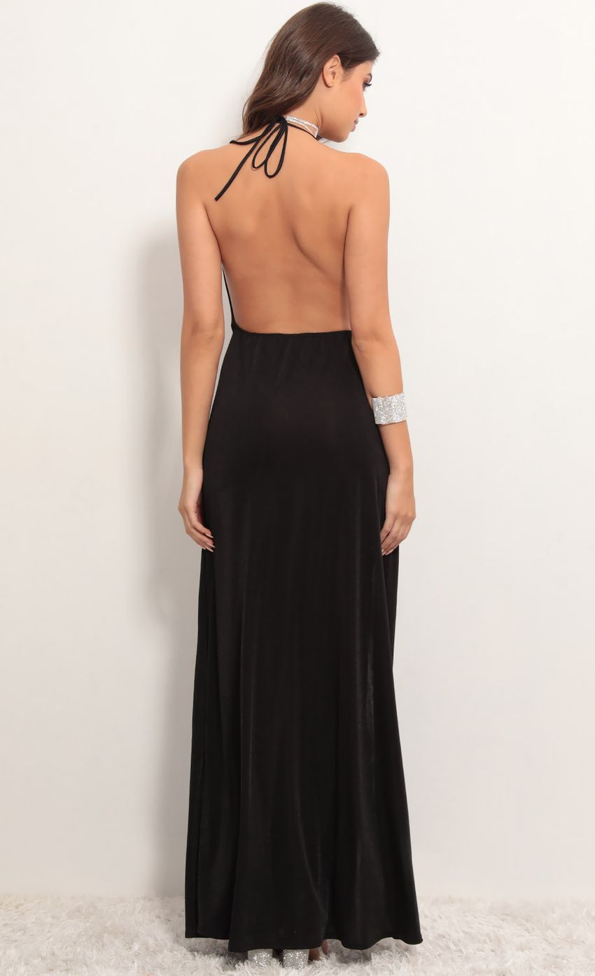 Picture Kaira Cowl Neck Maxi Dress in Black. Source: https://media-img.lucyinthesky.com/data/May19_1/850xAUTO/781A7253.JPG