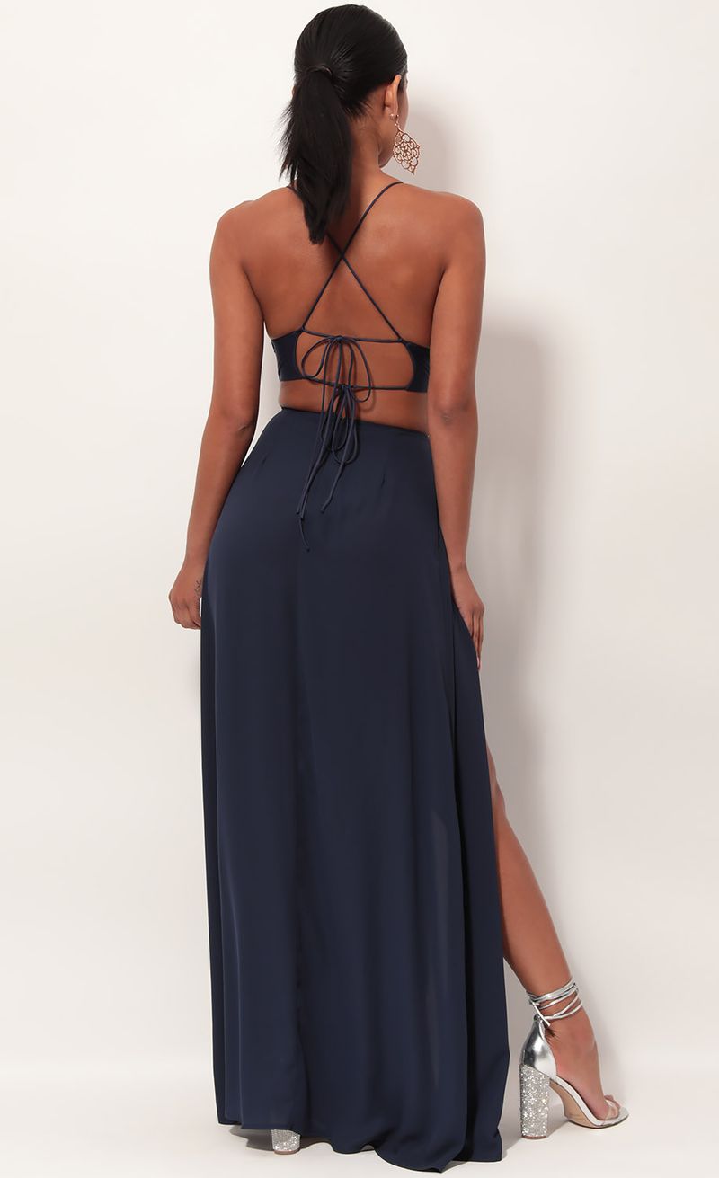 navy embroidered maxi dress Strapless Blue Fitted Long Maxi Dress – Ohmollydress main image 1