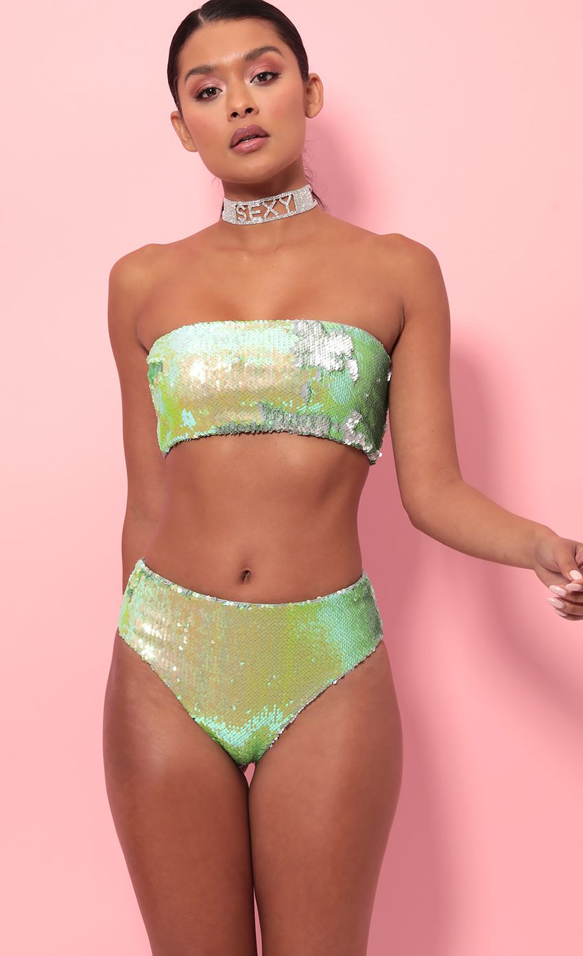 Picture Party Sequin Swim Set in Lime Green. Source: https://media-img.lucyinthesky.com/data/May19_2/850xAUTO/781A0760.JPG