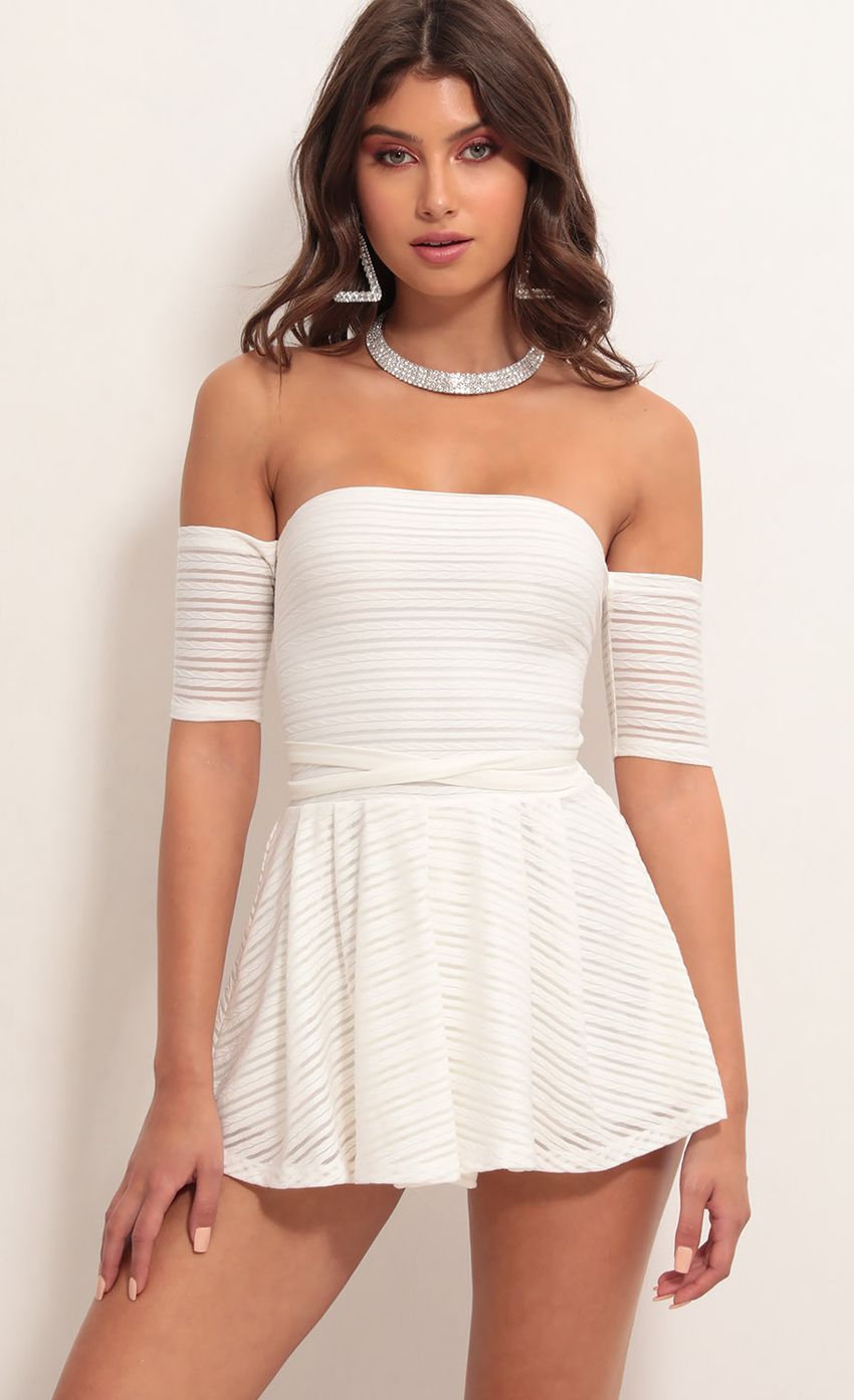 Picture Gabriella Mesh Striped Romper In Ivory. Source: https://media-img.lucyinthesky.com/data/May19_2/850xAUTO/781A4402.JPG