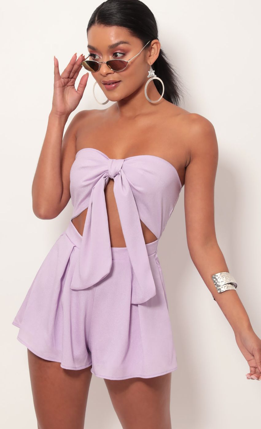 Picture Double Tie Romper In Lavender. Source: https://media-img.lucyinthesky.com/data/May19_2/850xAUTO/781A8891.JPG