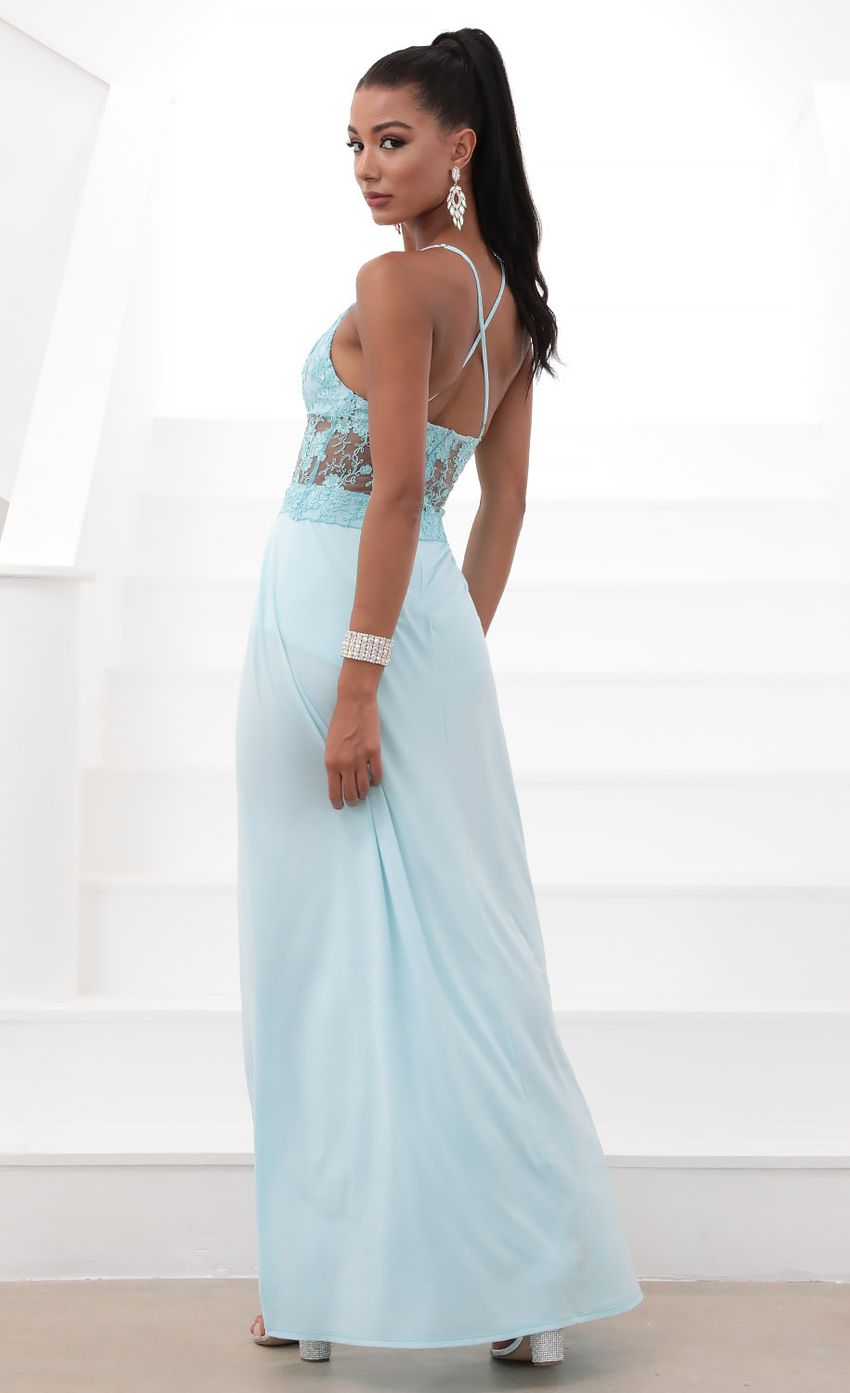 Picture Lace Maxi Dress in Aqua Blue. Source: https://media-img.lucyinthesky.com/data/May20_2/850xAUTO/781A1214.JPG