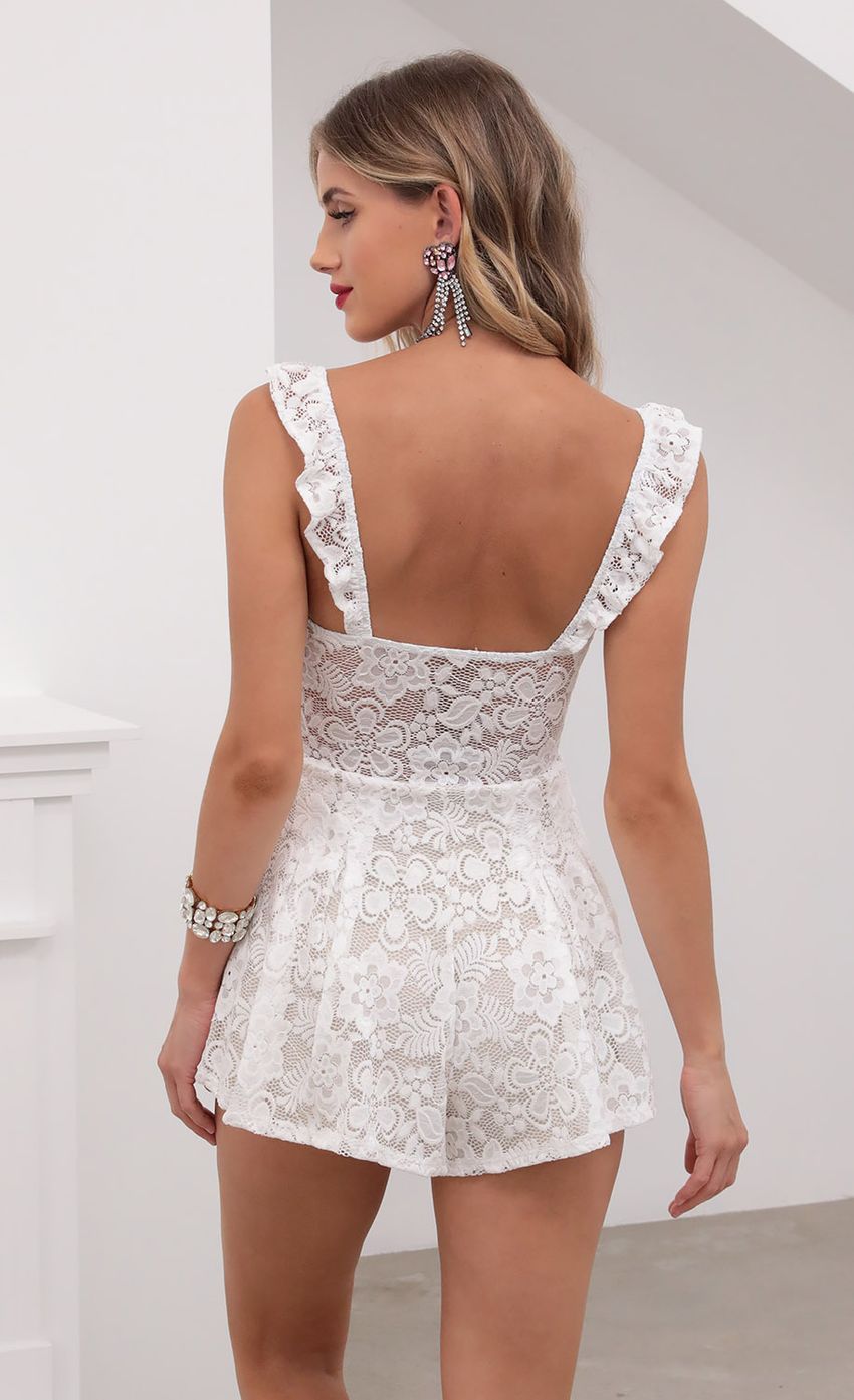 Picture Floral Lace Romper in White. Source: https://media-img.lucyinthesky.com/data/May20_2/850xAUTO/781A1740.JPG