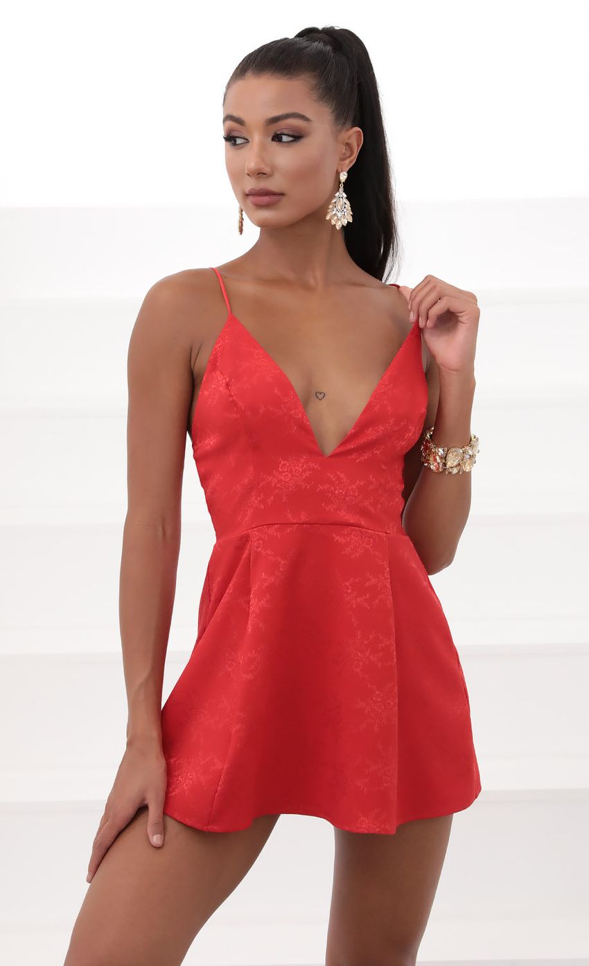 Picture Floral Jacquard Mini Dress In Red. Source: https://media-img.lucyinthesky.com/data/May20_2/850xAUTO/781A1993.JPG